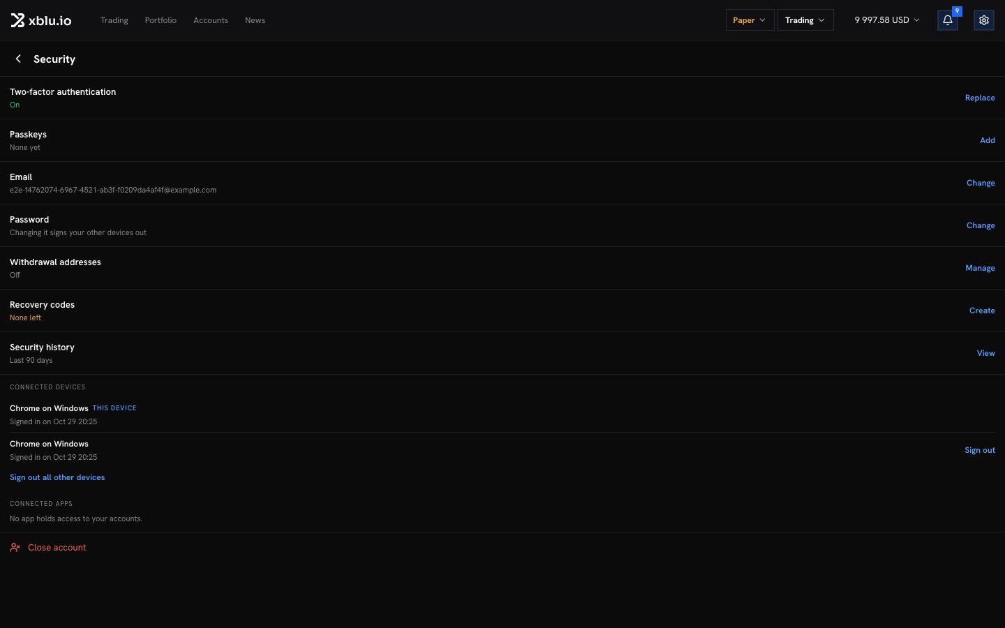 The Security settings