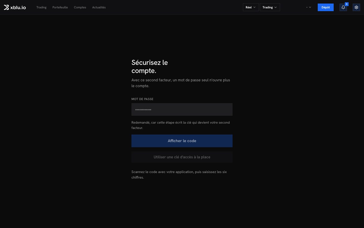 L'écran d'activation de la double authentification