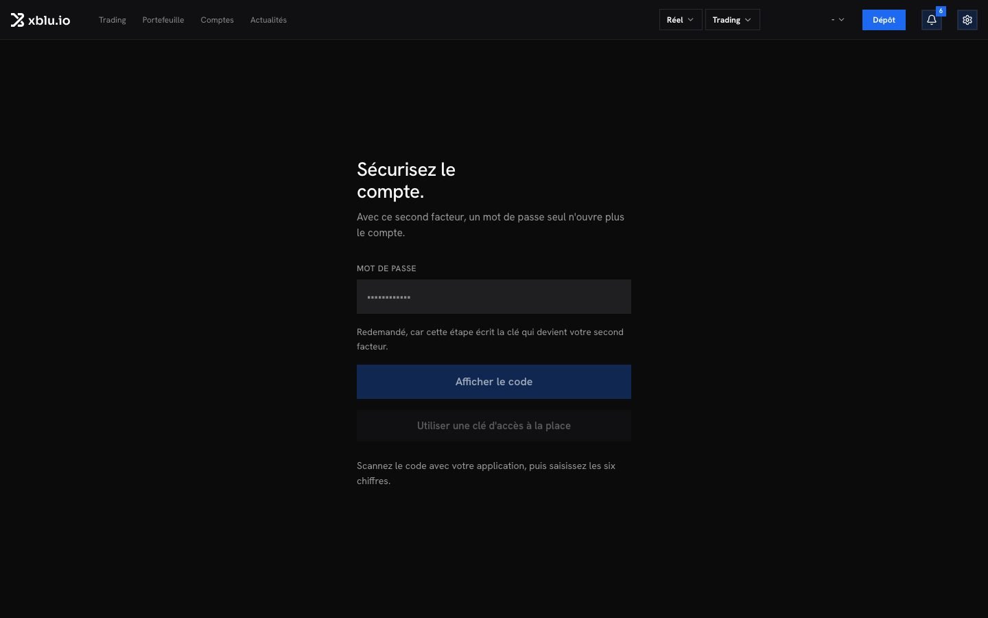 L'écran d'activation de la double authentification