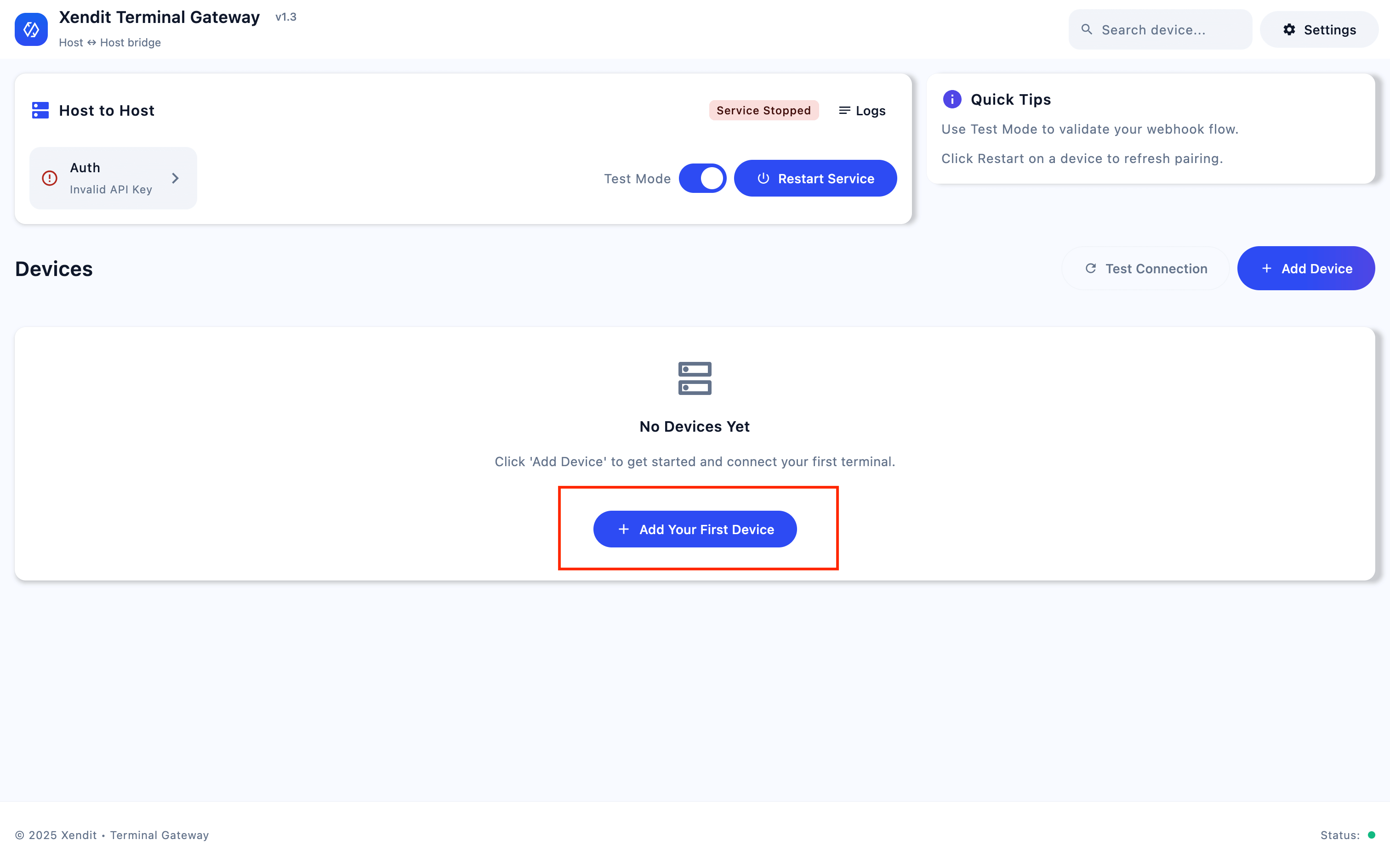Adding first device in Terminal Gateway app
