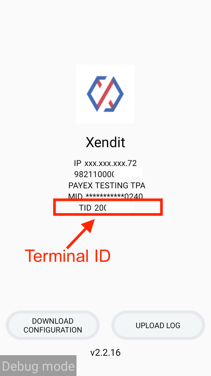 Share commerce terminal showing Terminal ID in Xendit app