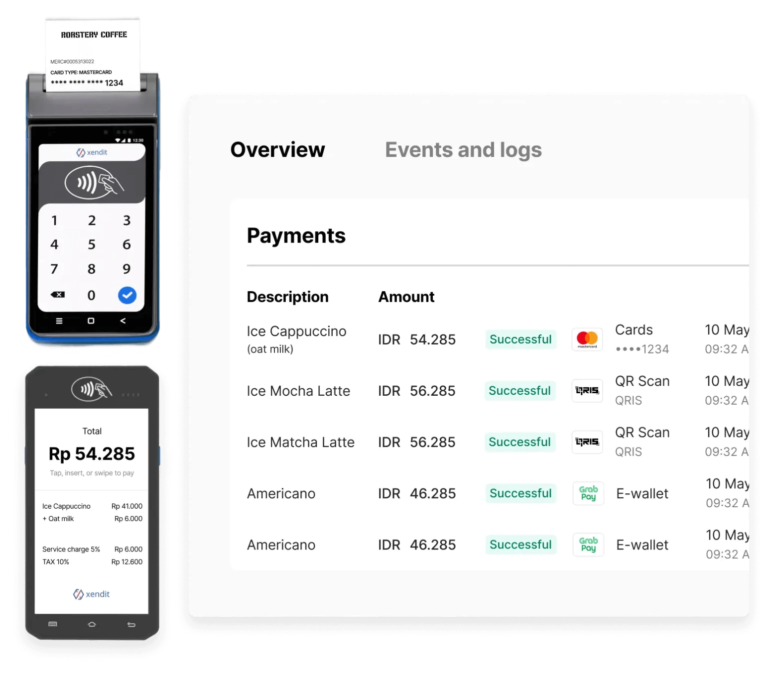 Xendit Terminal device and dashboard interface