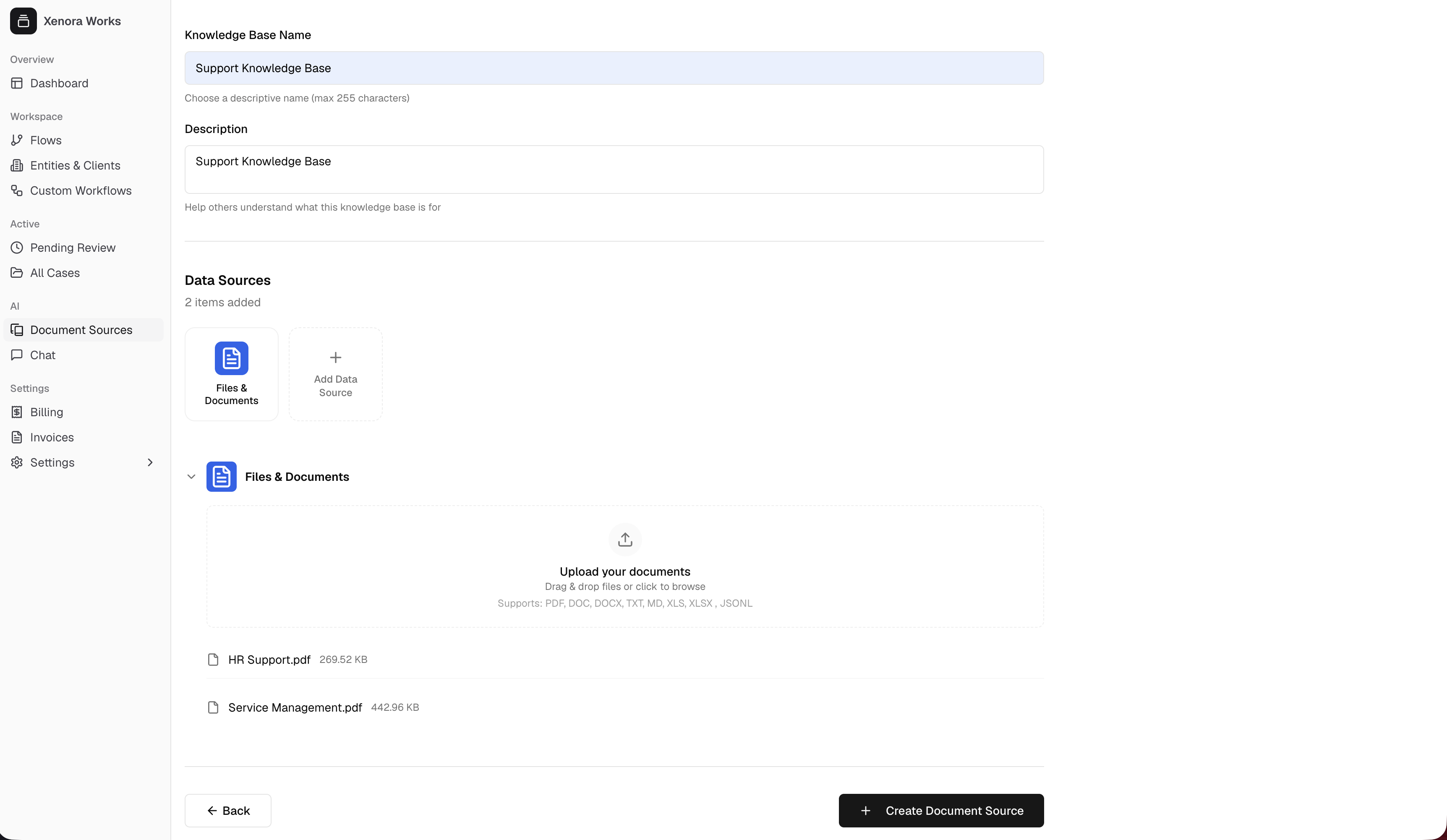 Create Document Source form