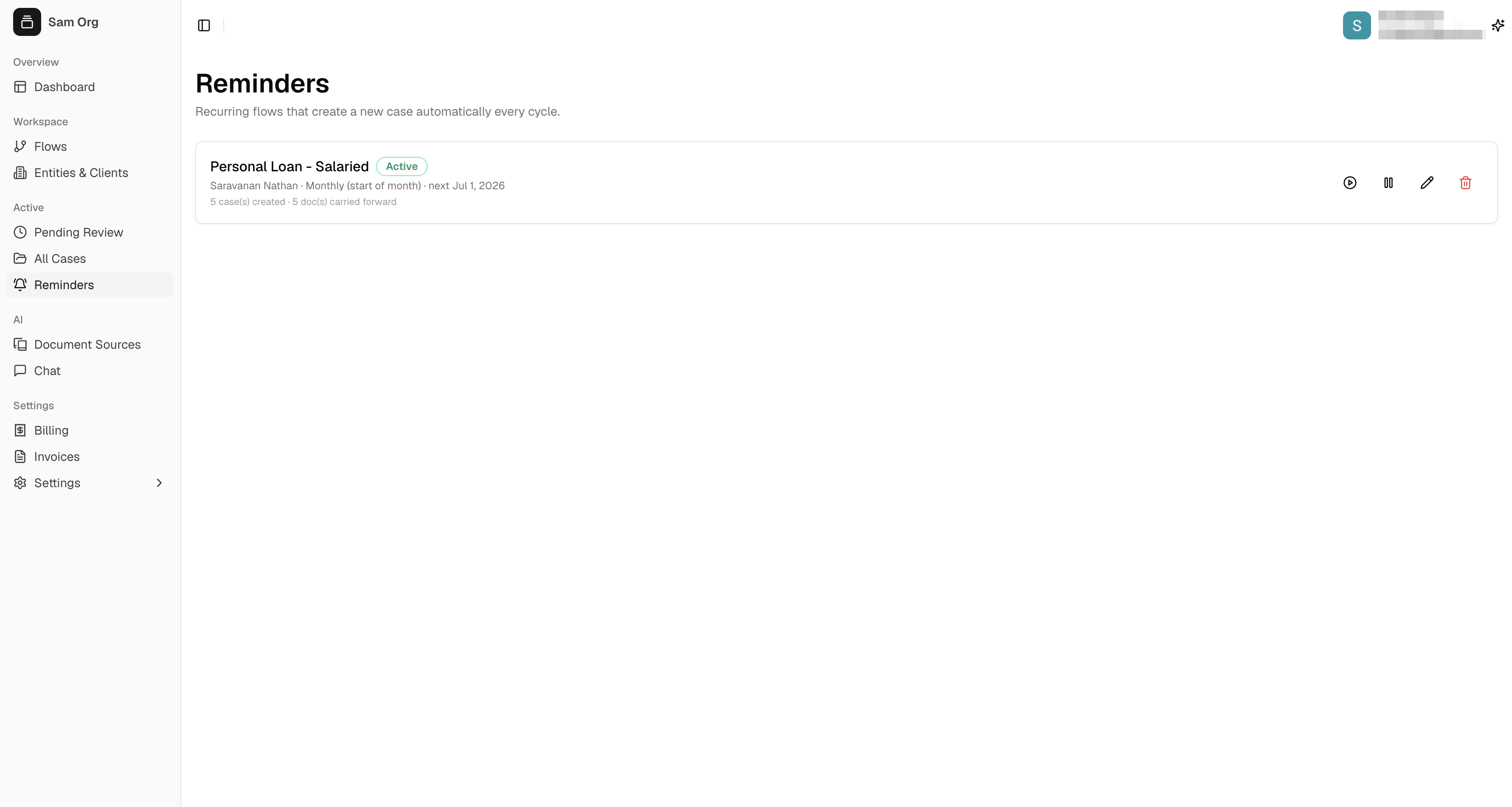 Reminders page