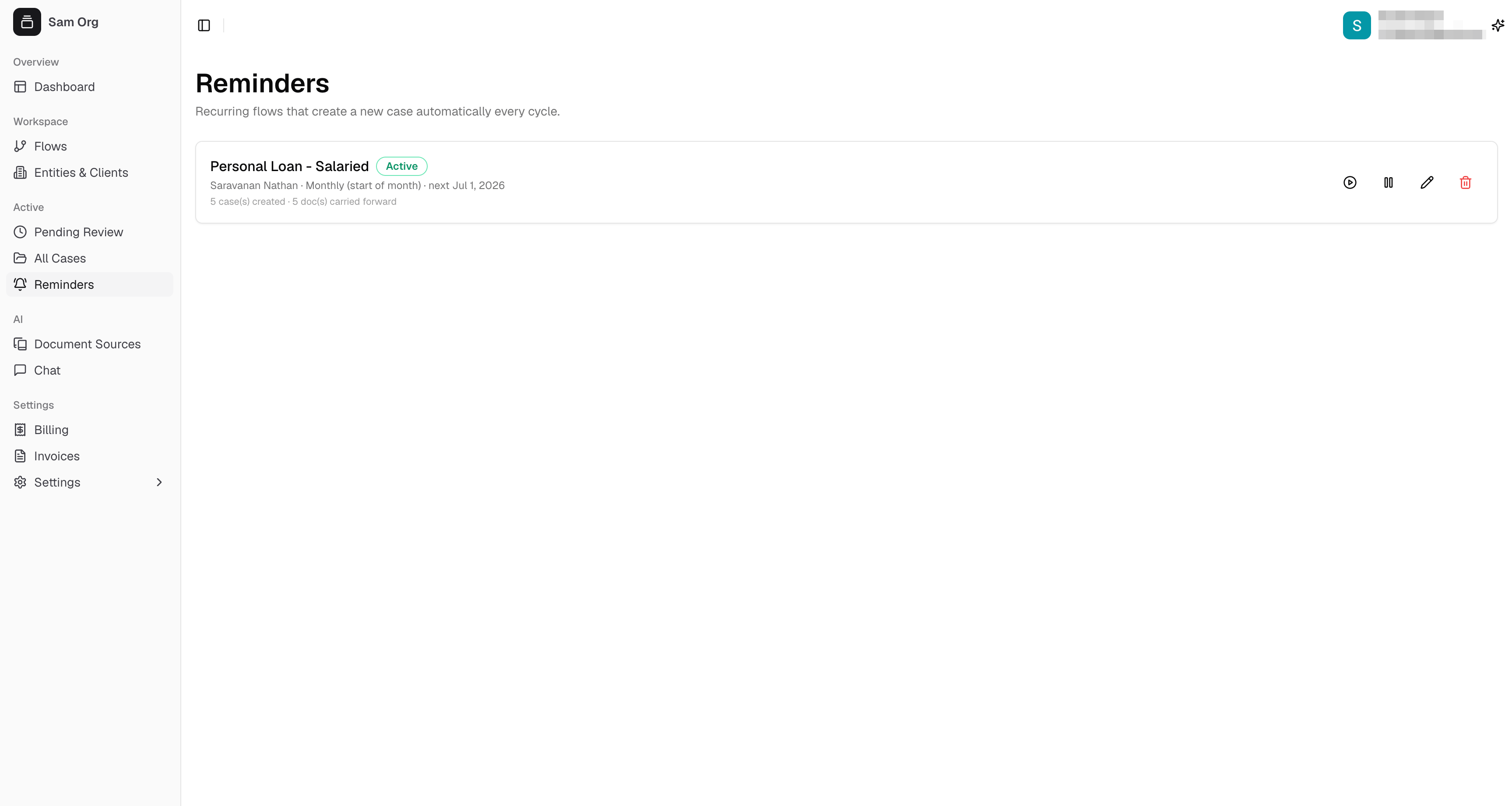 Reminders page