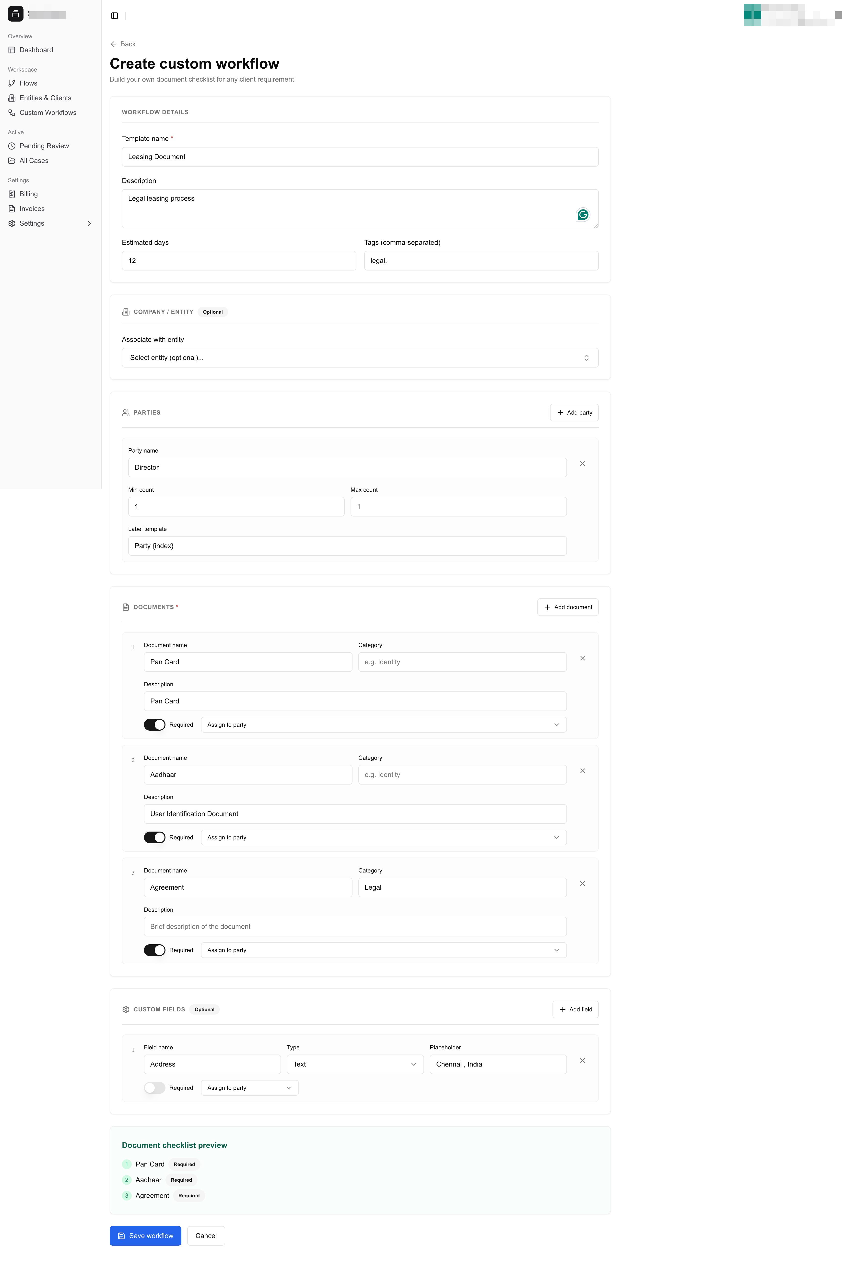 Custom workflow builder