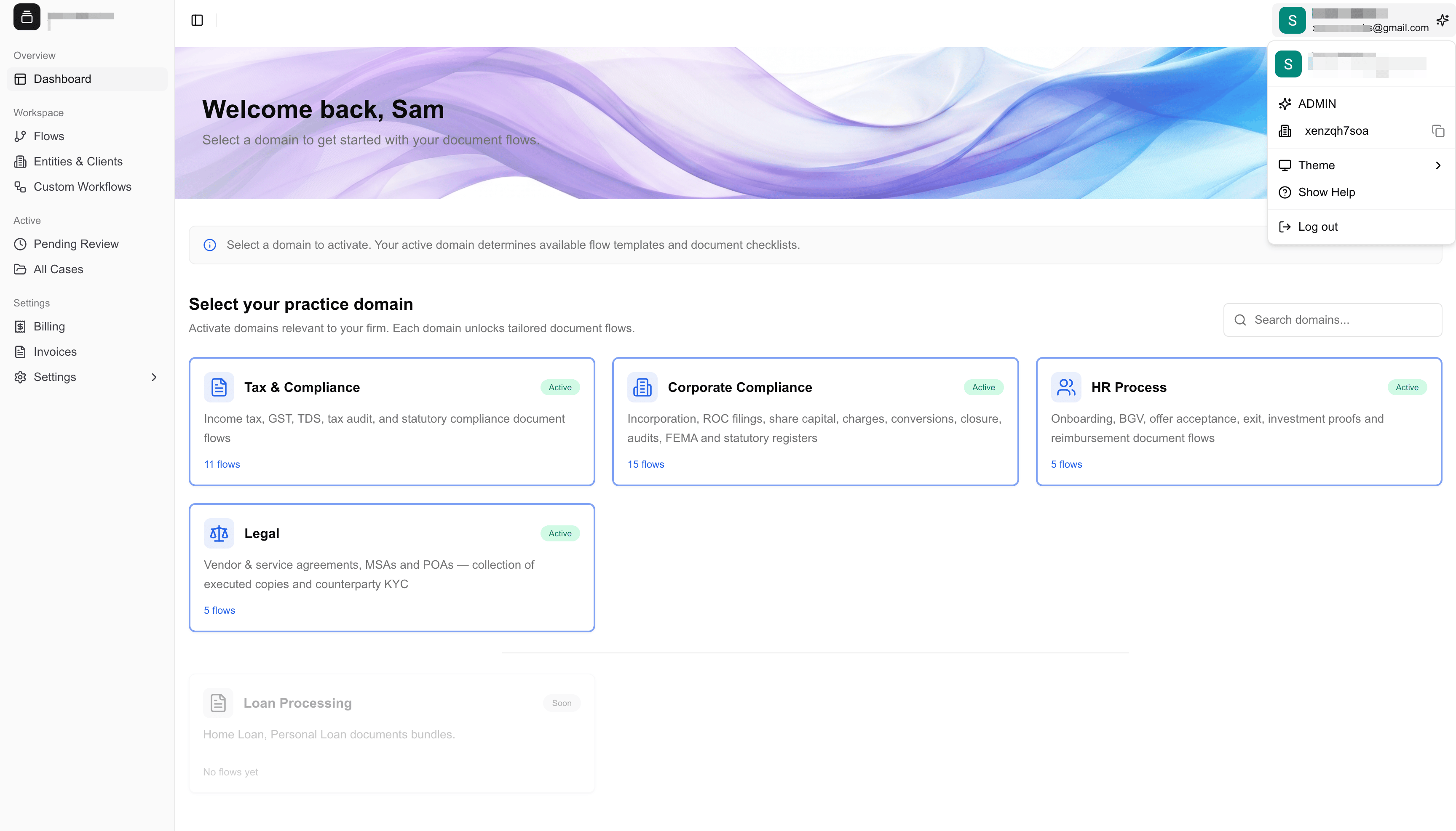 Dashboard with practice domains