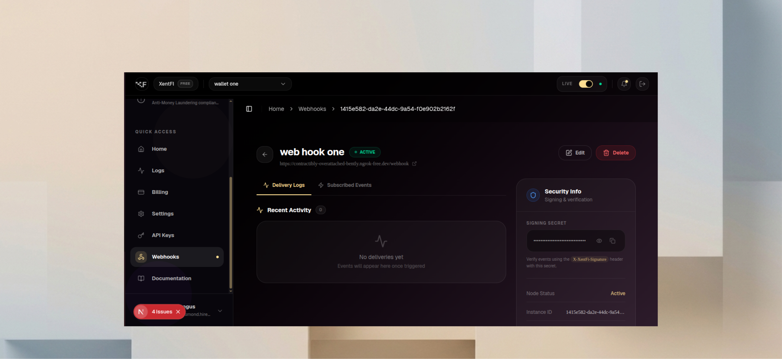 Webhook Details and Event Logs