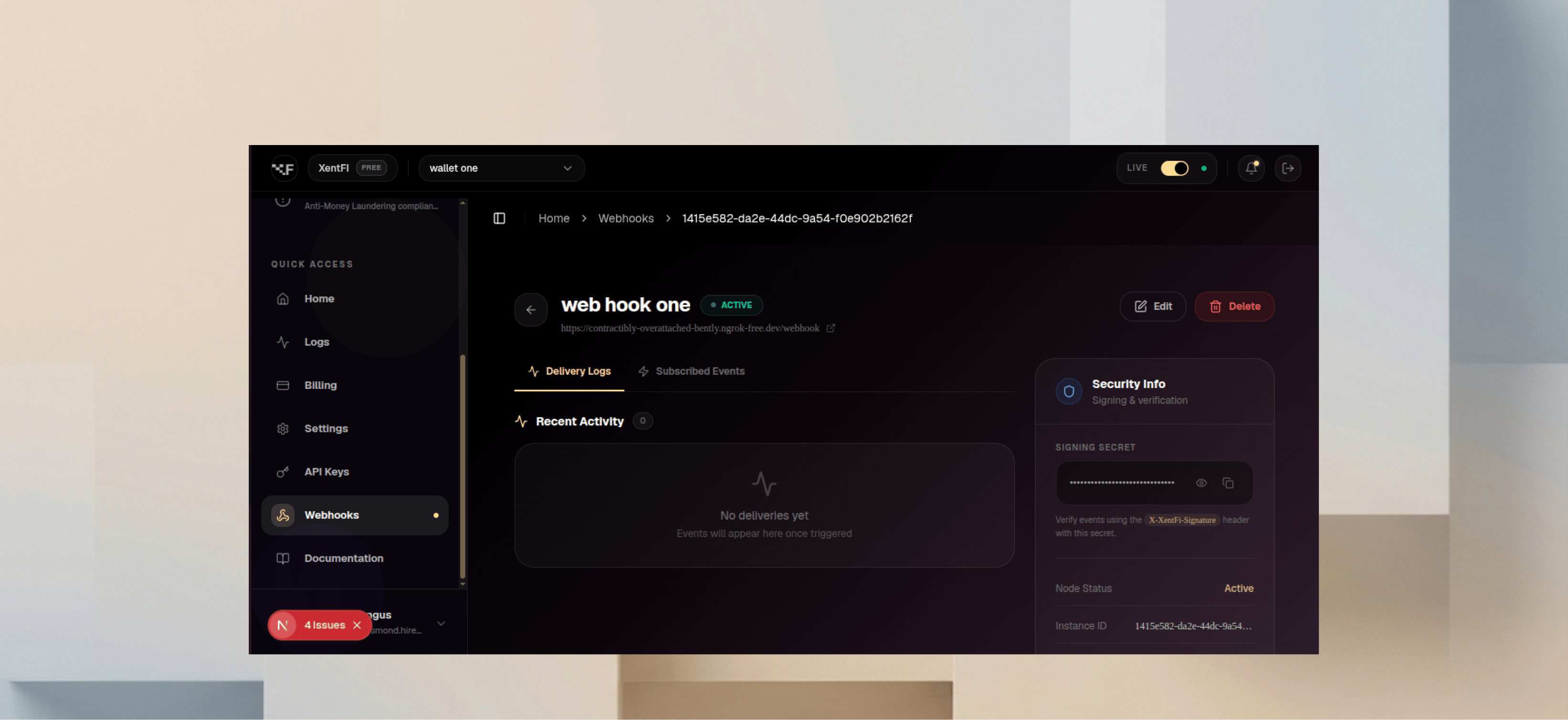 Webhook Details and Event Logs