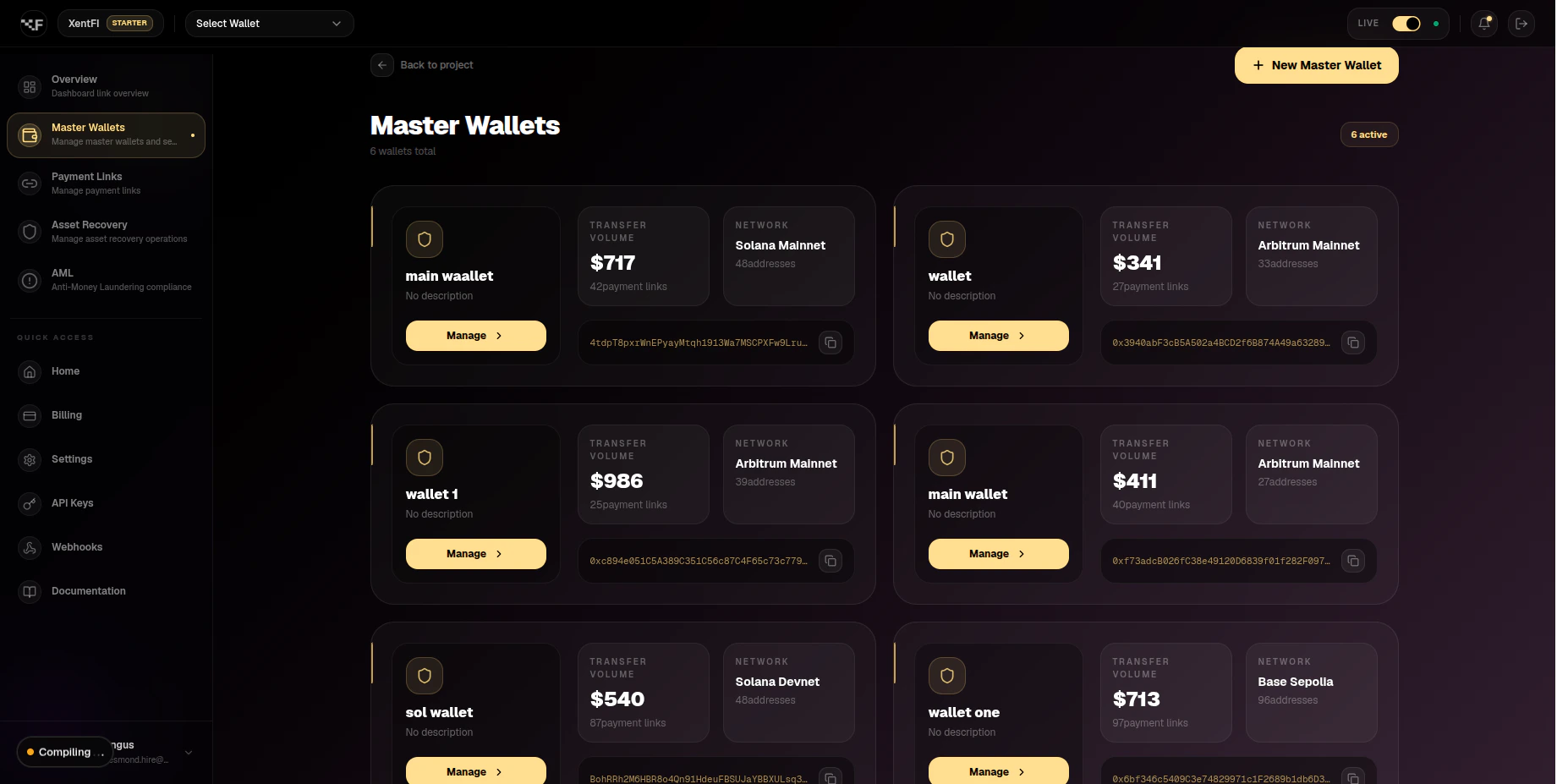 Main dashboard interface