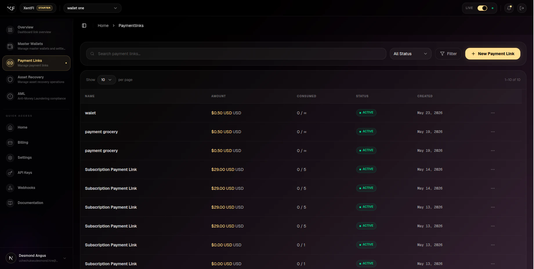 Main dashboard interface