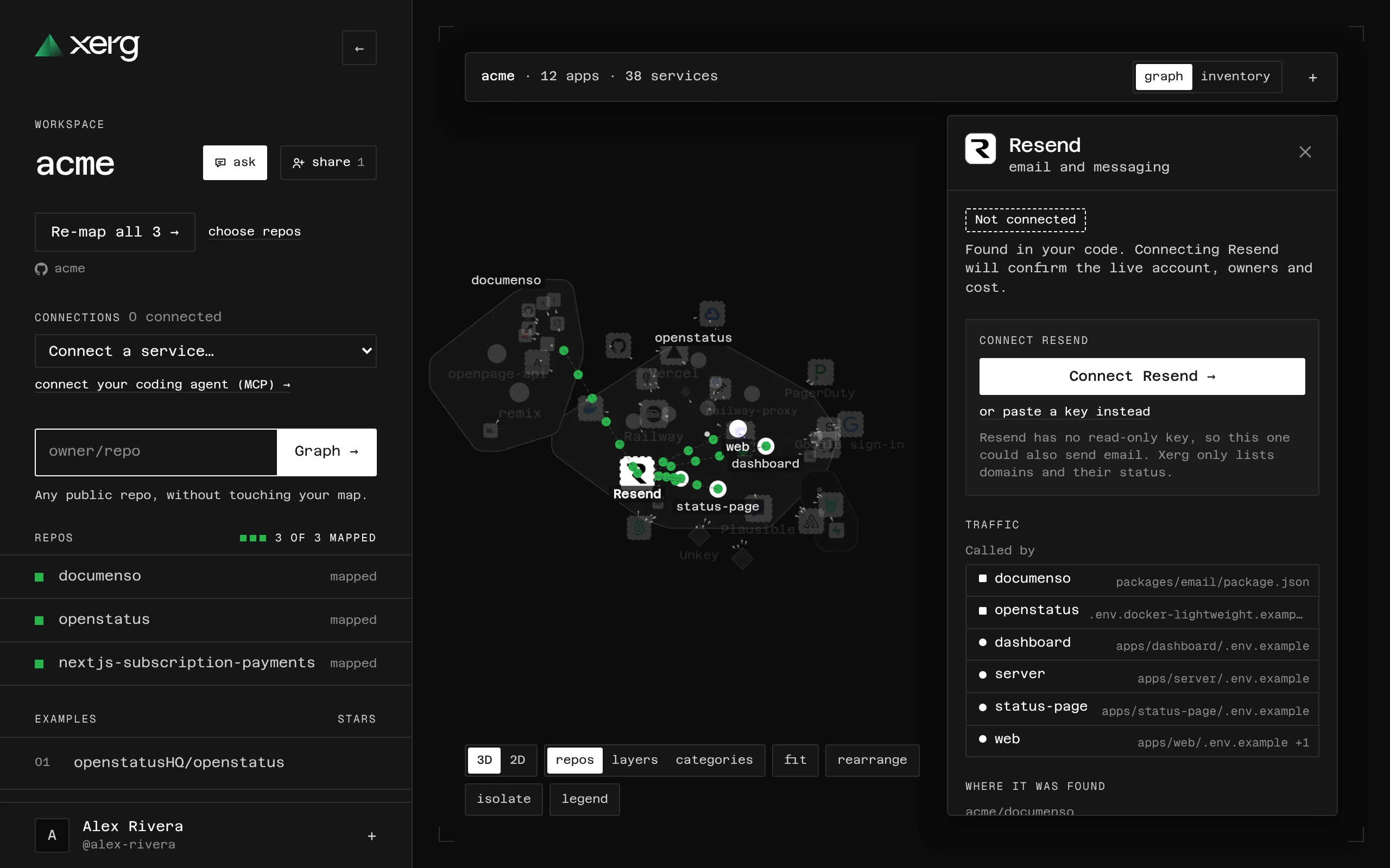An item's details with its traffic, and dots moving along its lines