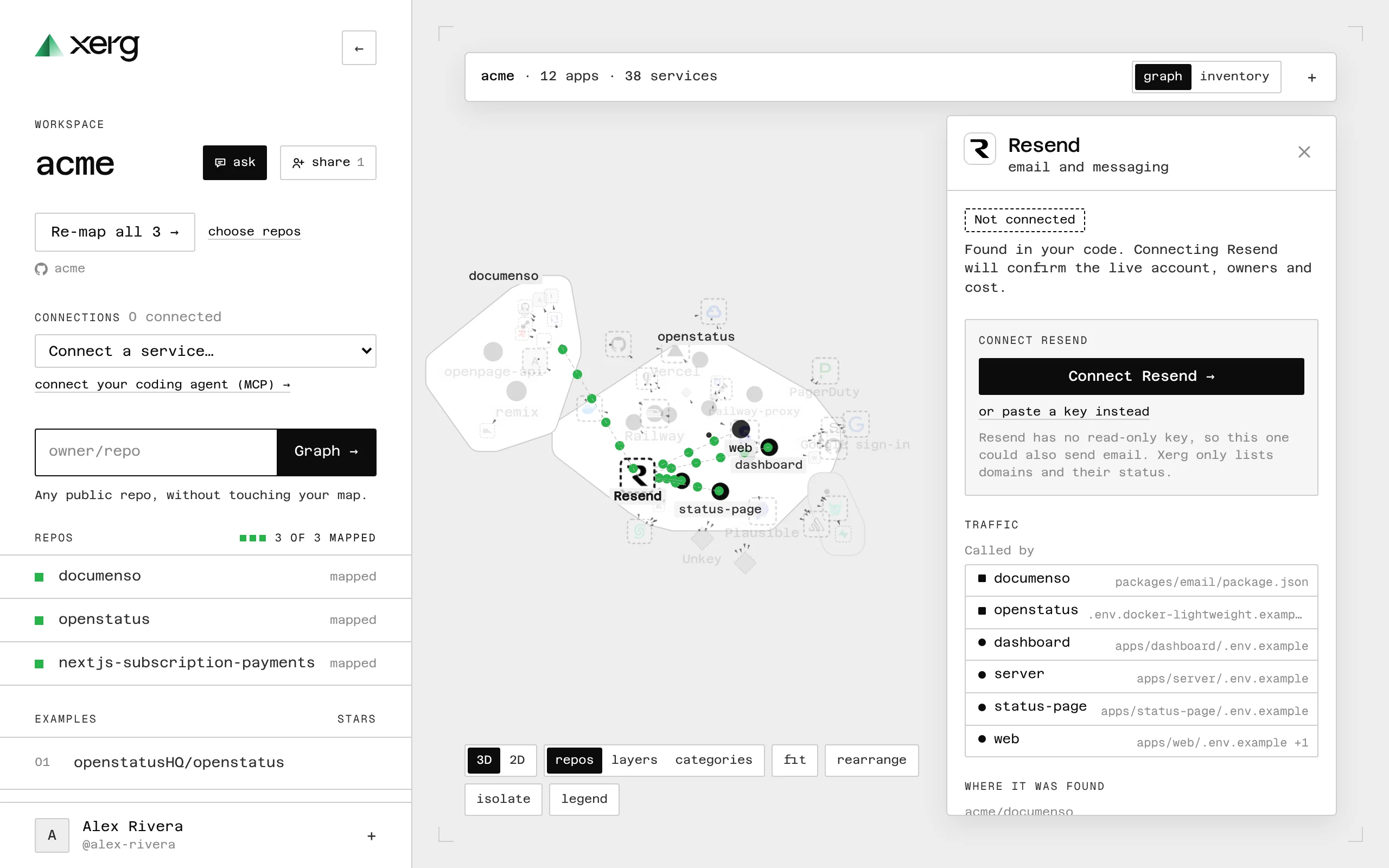 An item's details with its traffic, and dots moving along its lines