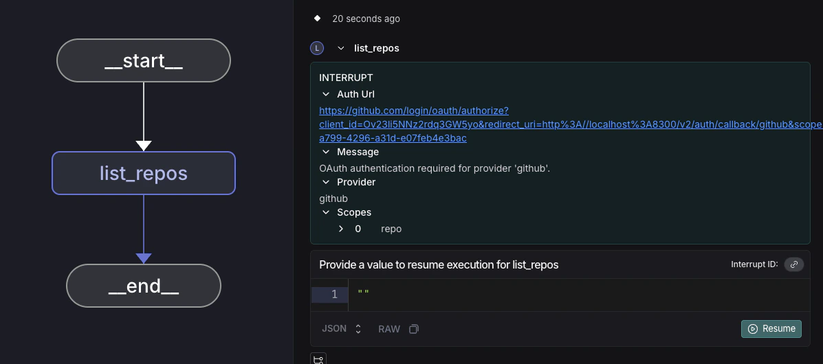 Studio interrupt showing OAuth URL