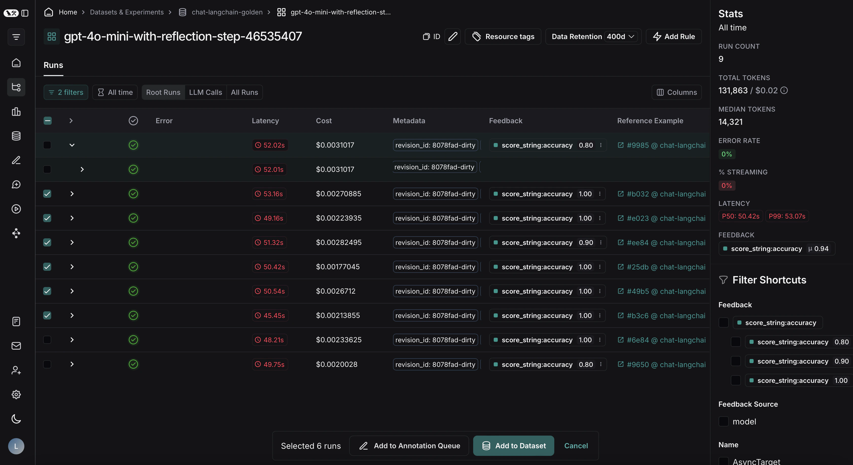 Export filtered traces