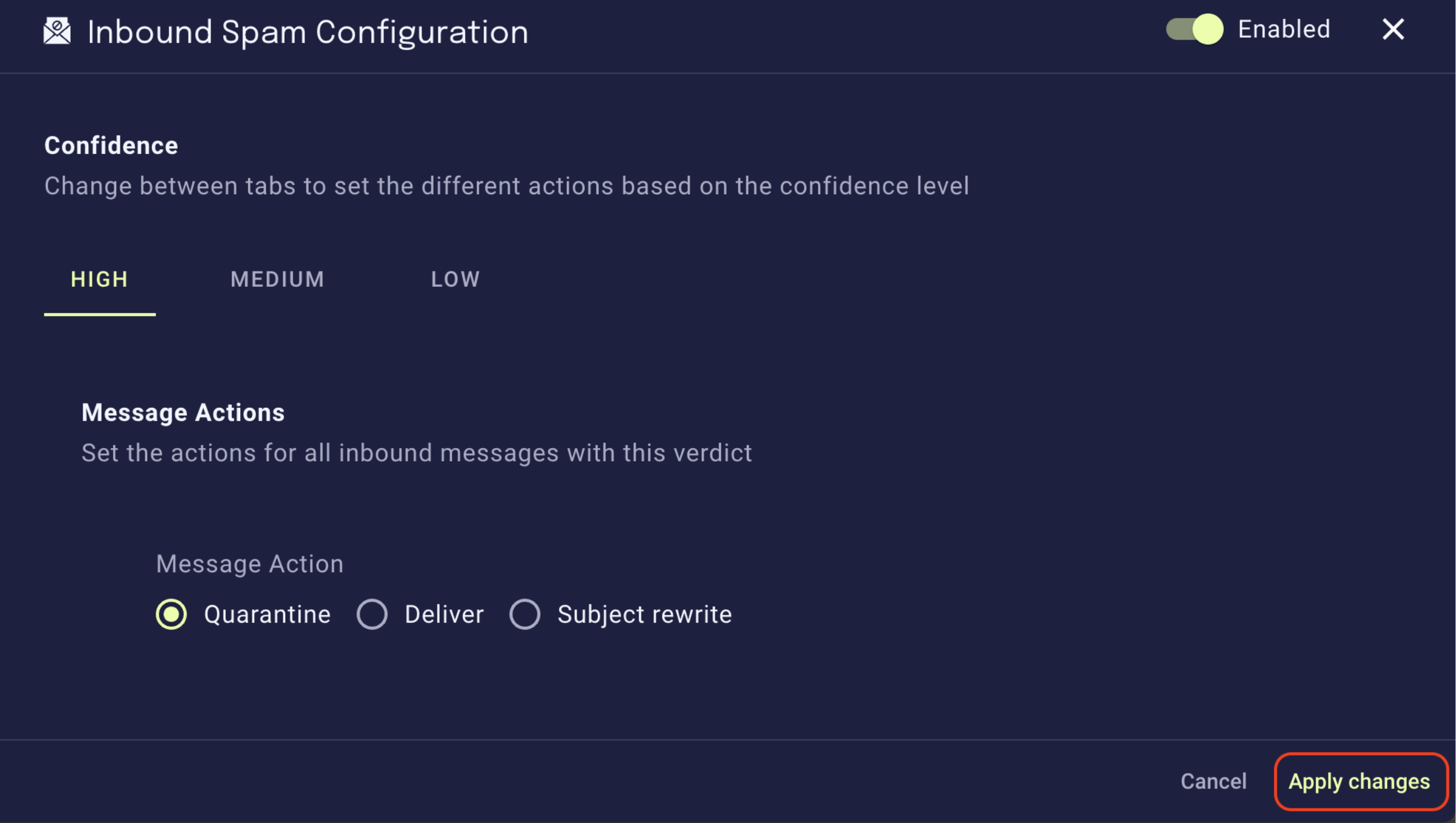 Configuring an action