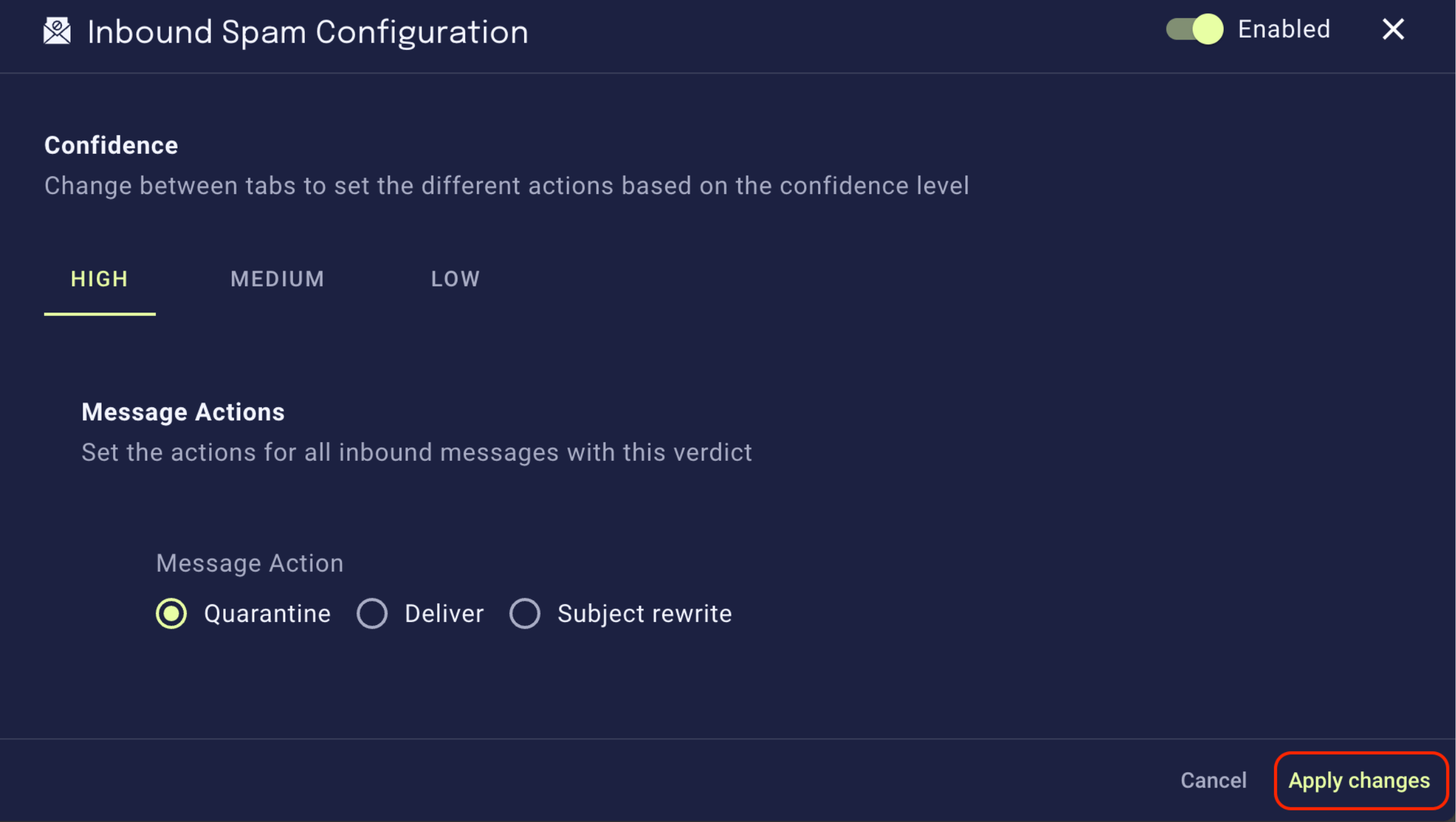 Configuring an action