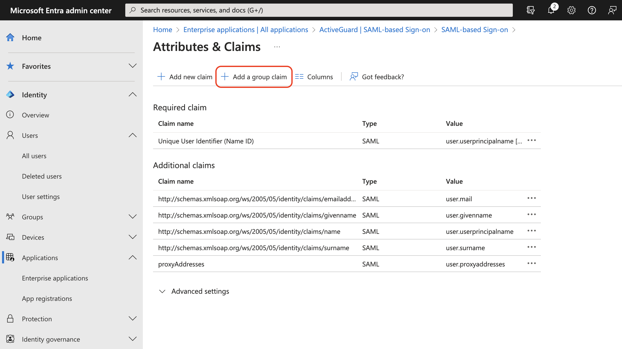 Add a group claim