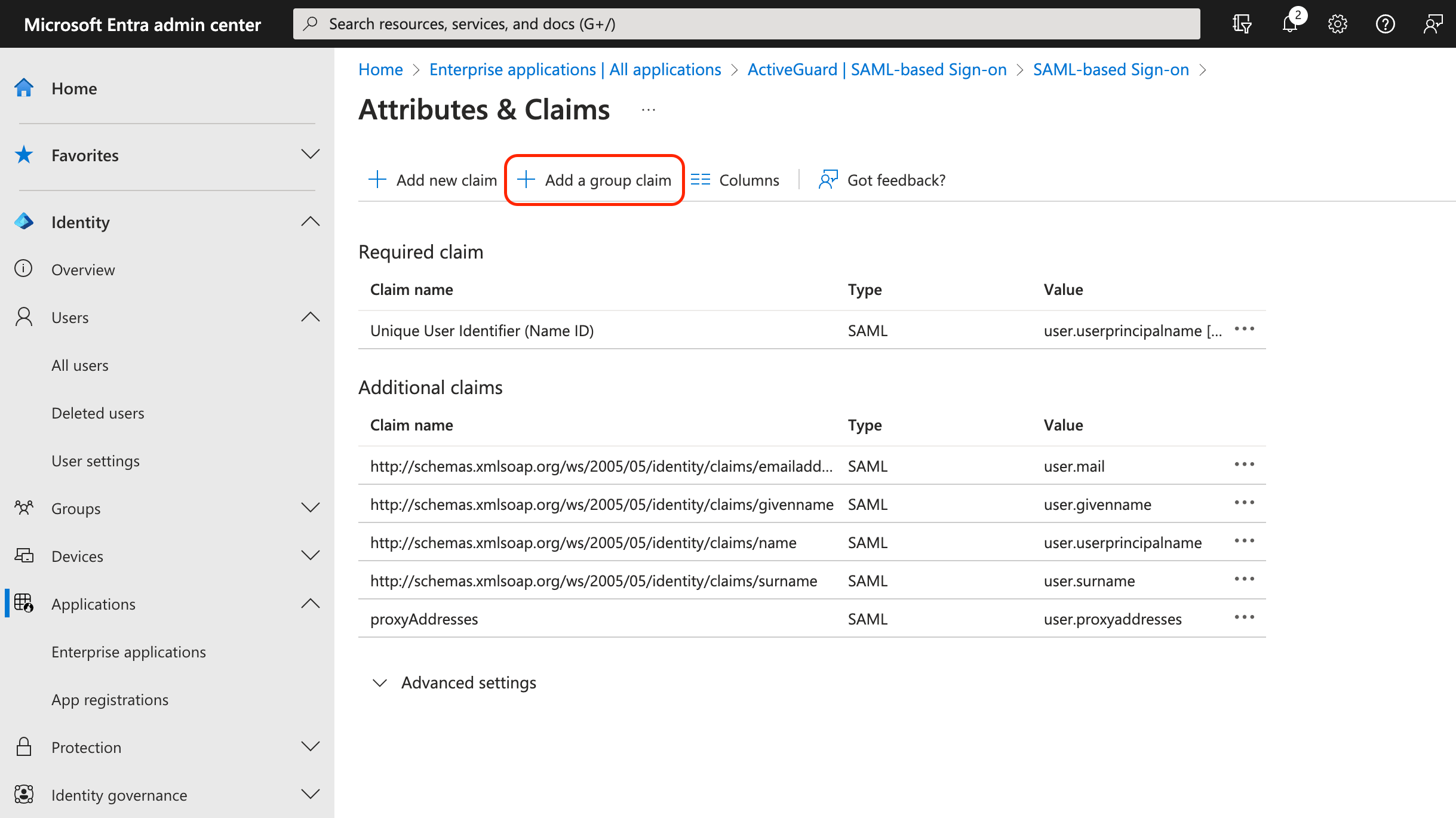 Add a group claim
