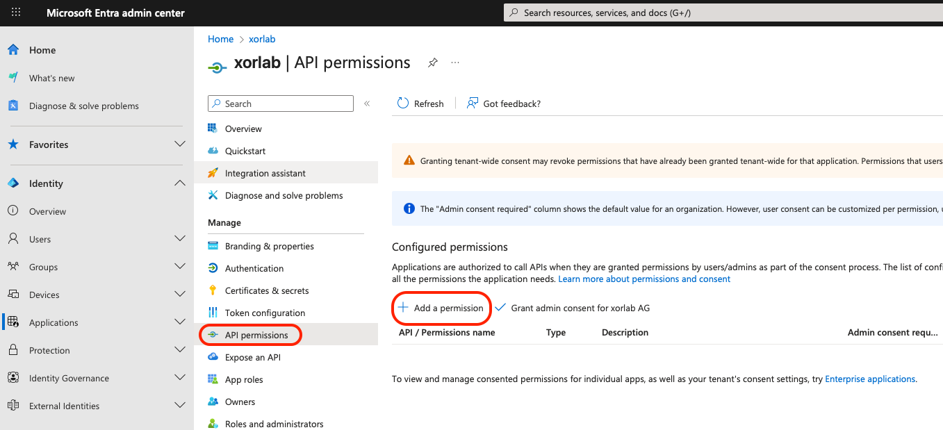 Adding an API permission for your app