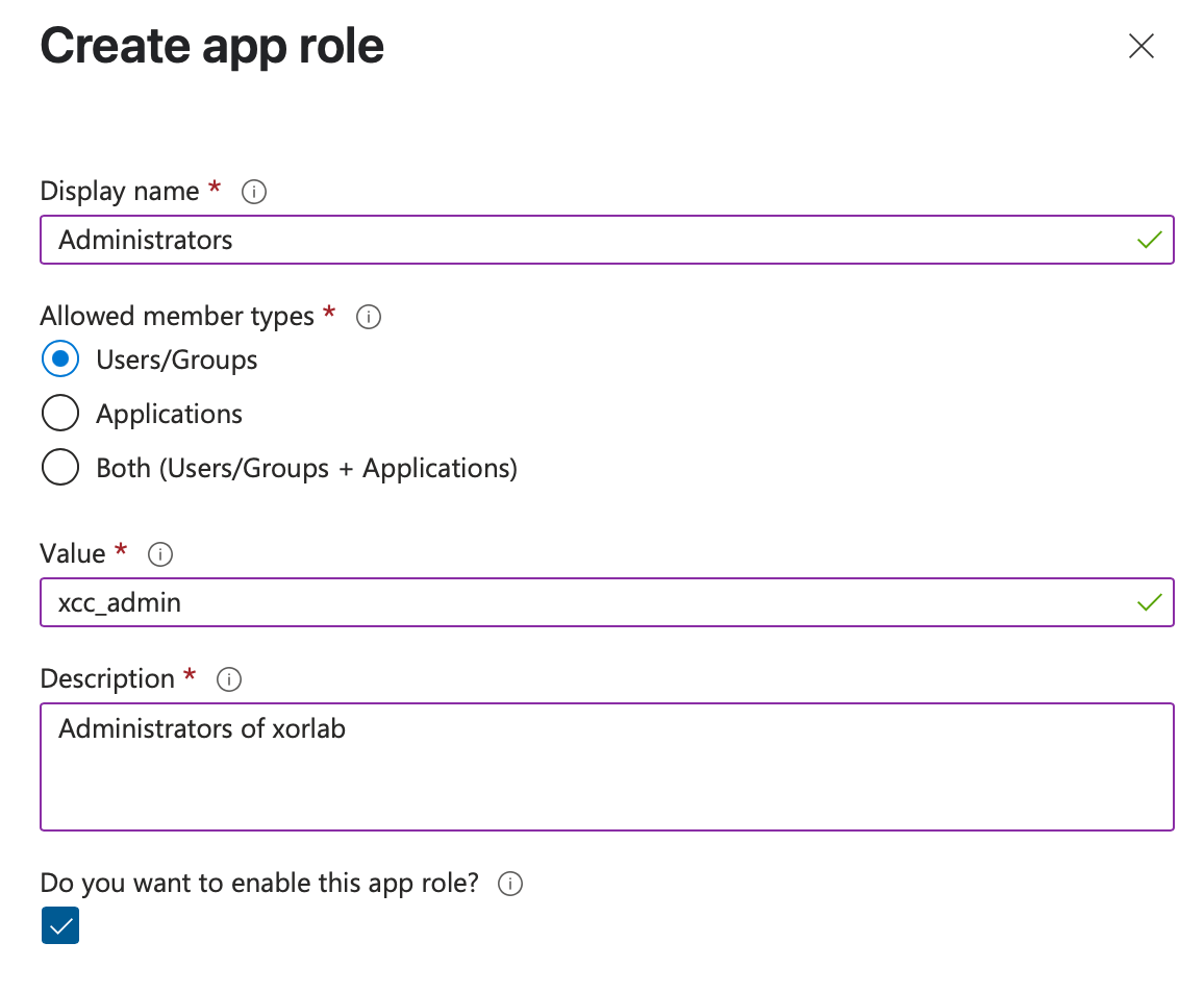 App role configuration panel