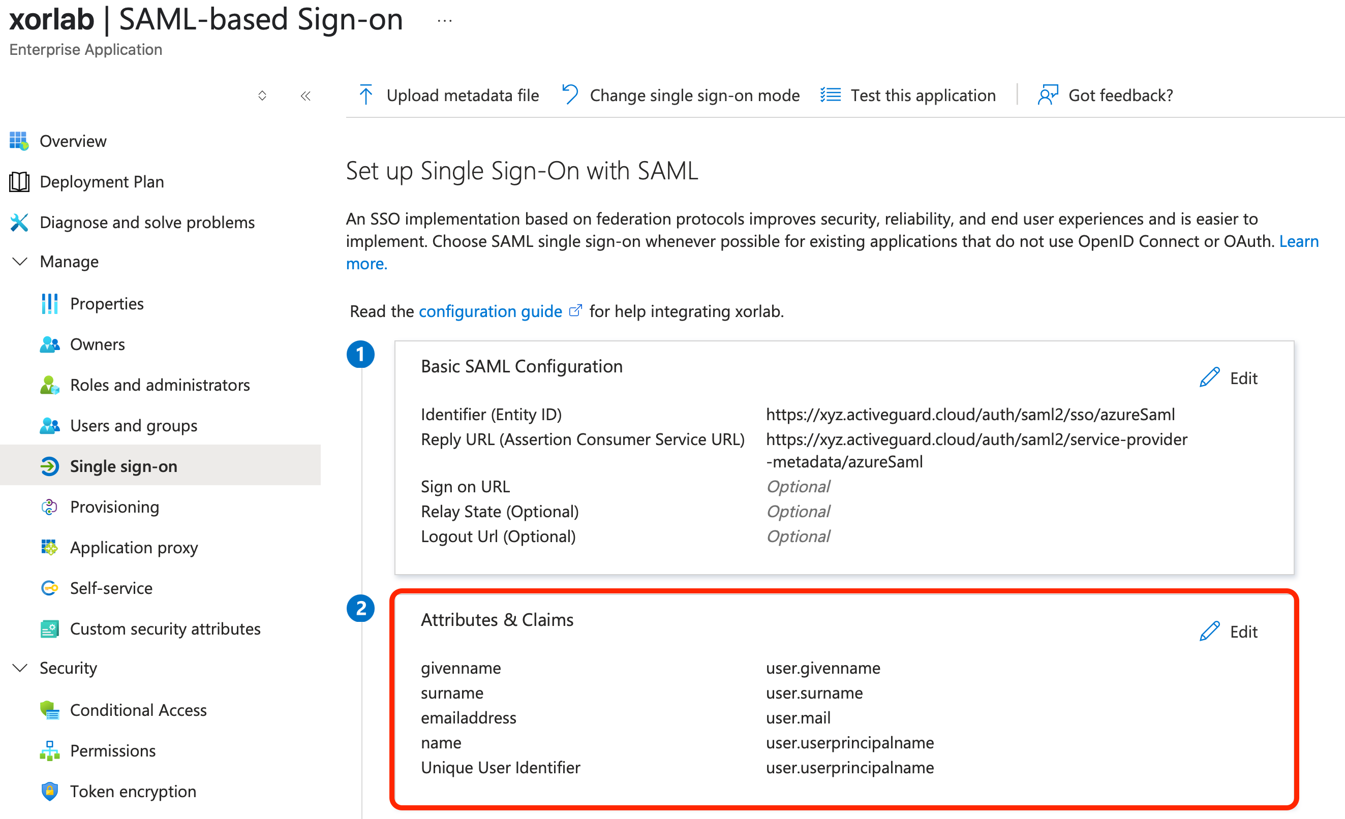 Attributes & Claims section