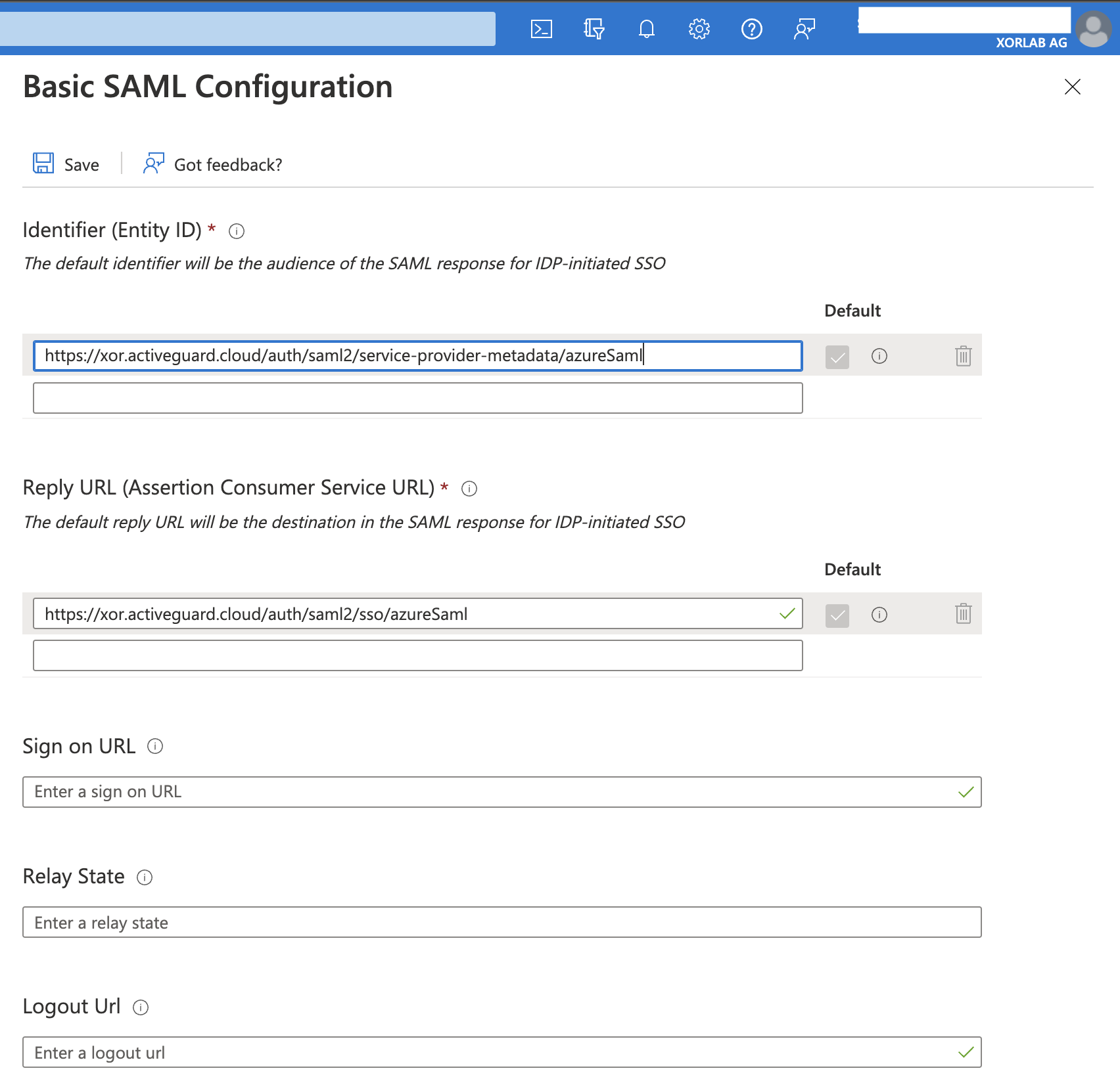 SAML configuration