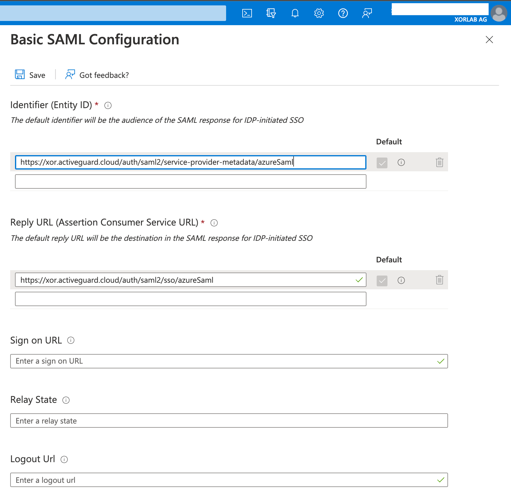 SAML configuration
