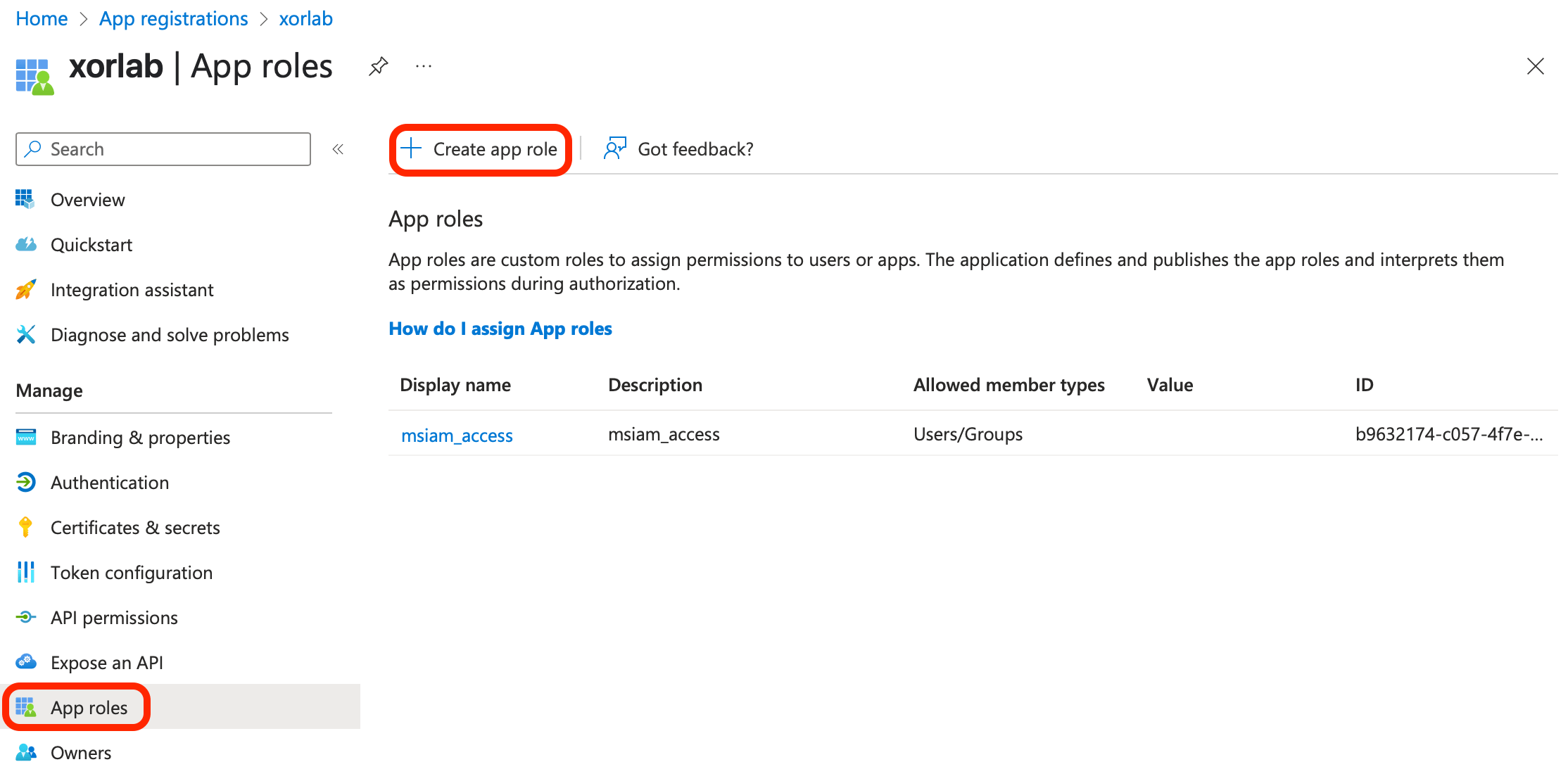 Create app role