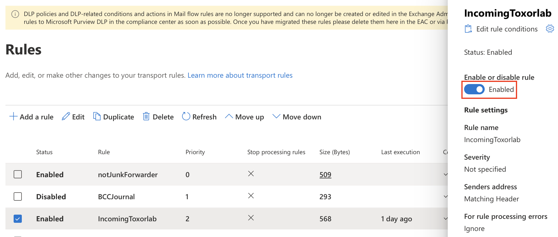 Enabling a rule