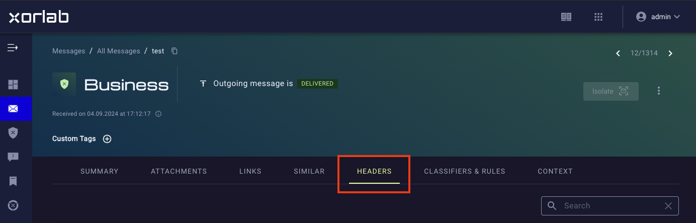 Headers tab