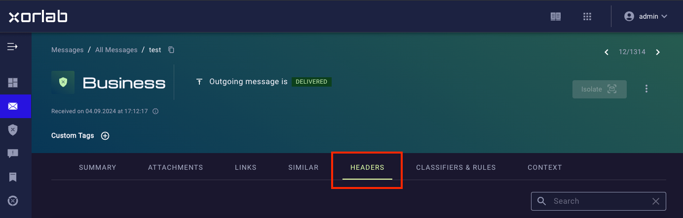 Headers tab