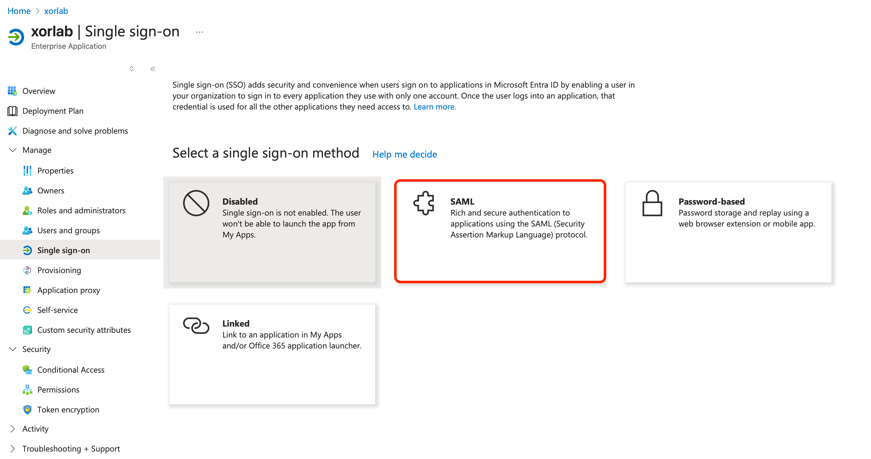 Select the SAML method