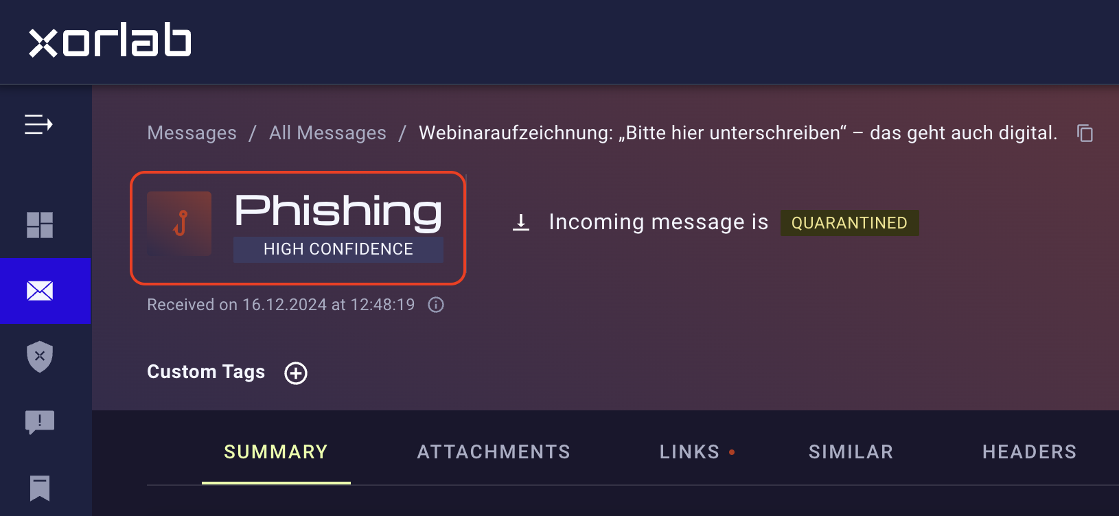 Verdict shown in the message detail view