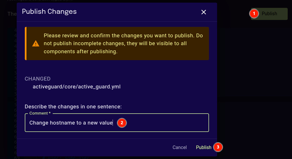 Publish pop-up window