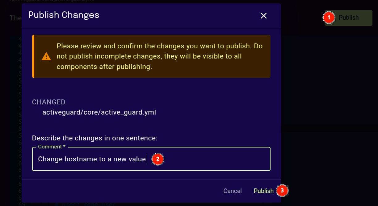 Publish pop-up window
