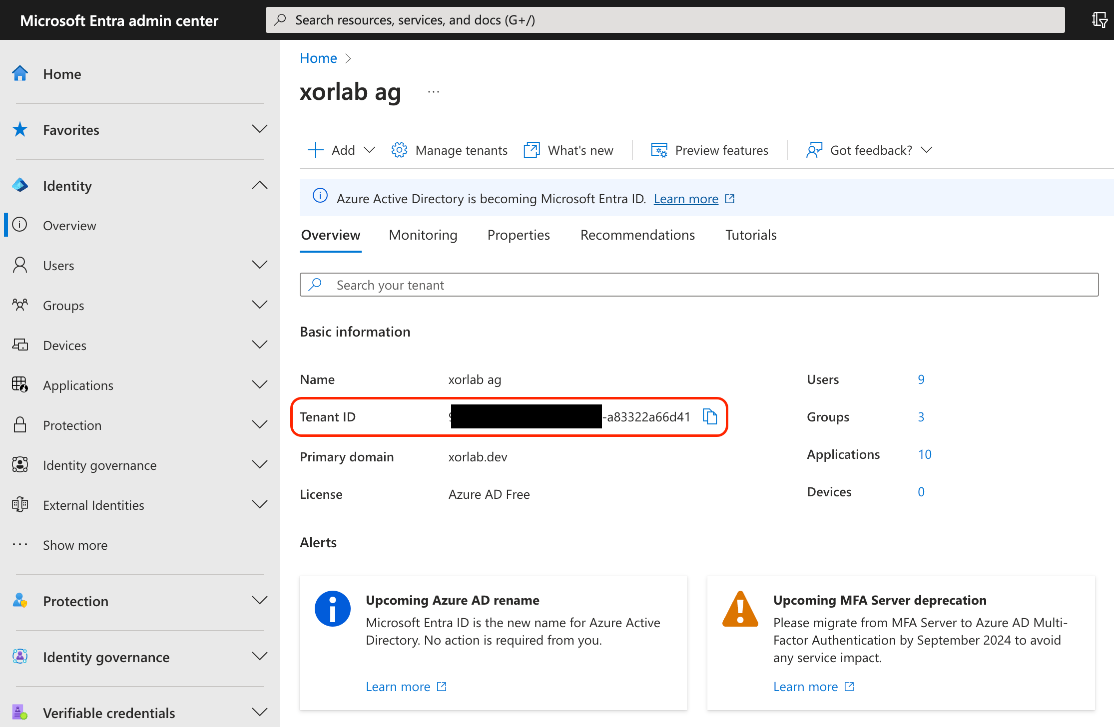 Your AAD Tenant ID