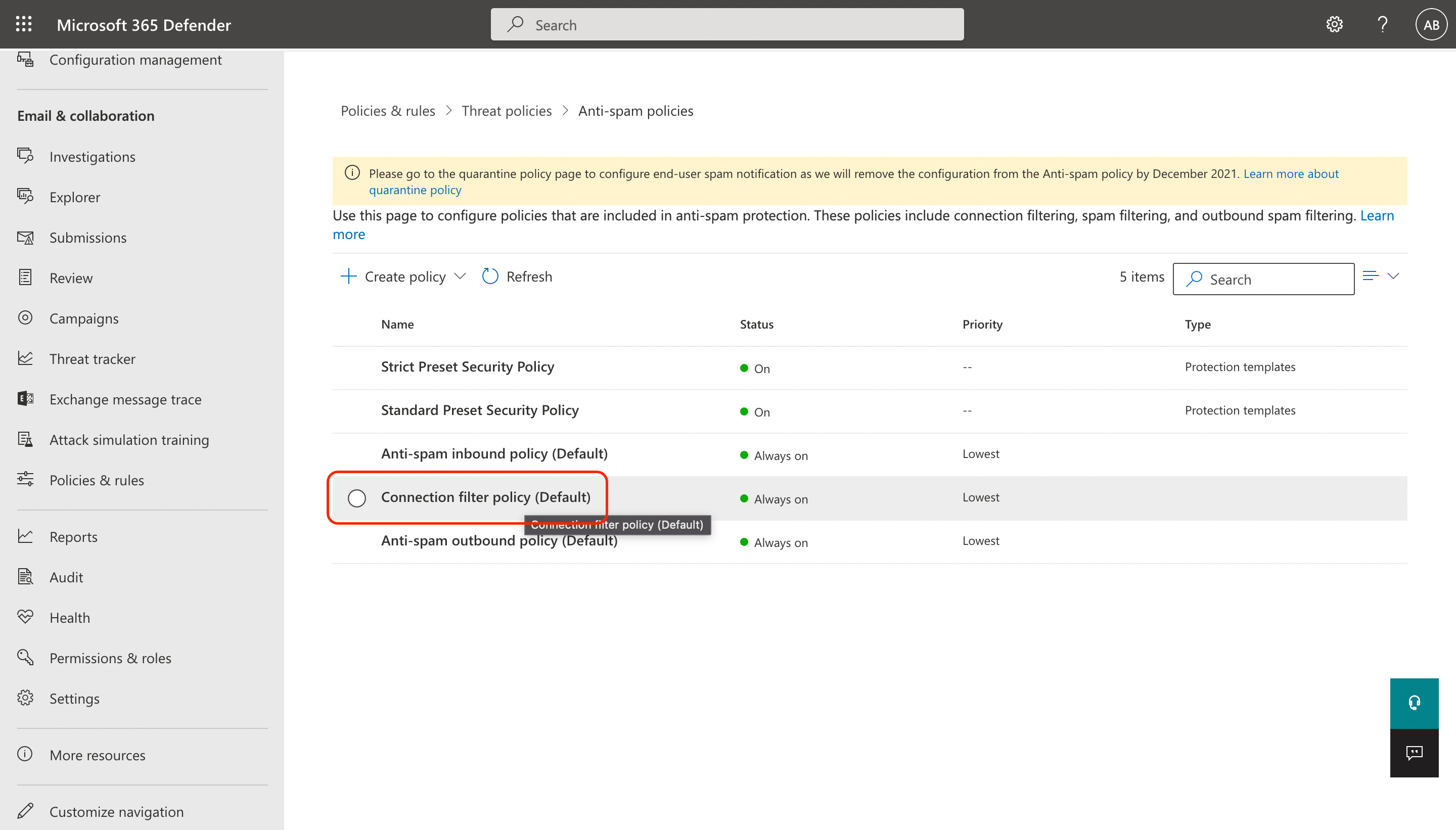 Anti-spam policies