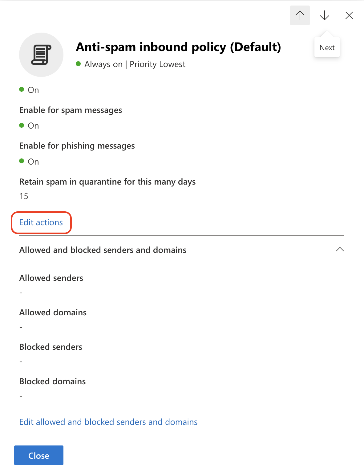 Edit anti-spam actions