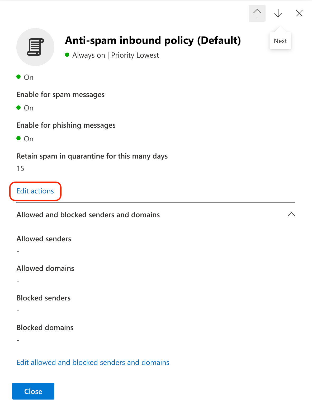 Edit anti-spam actions