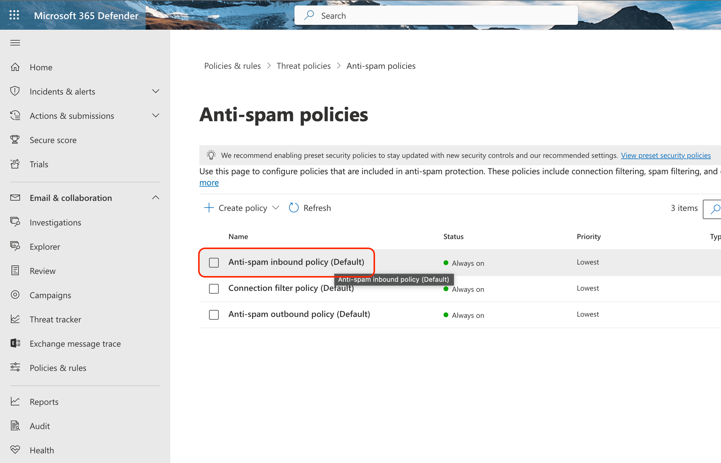 Anti-spam policies