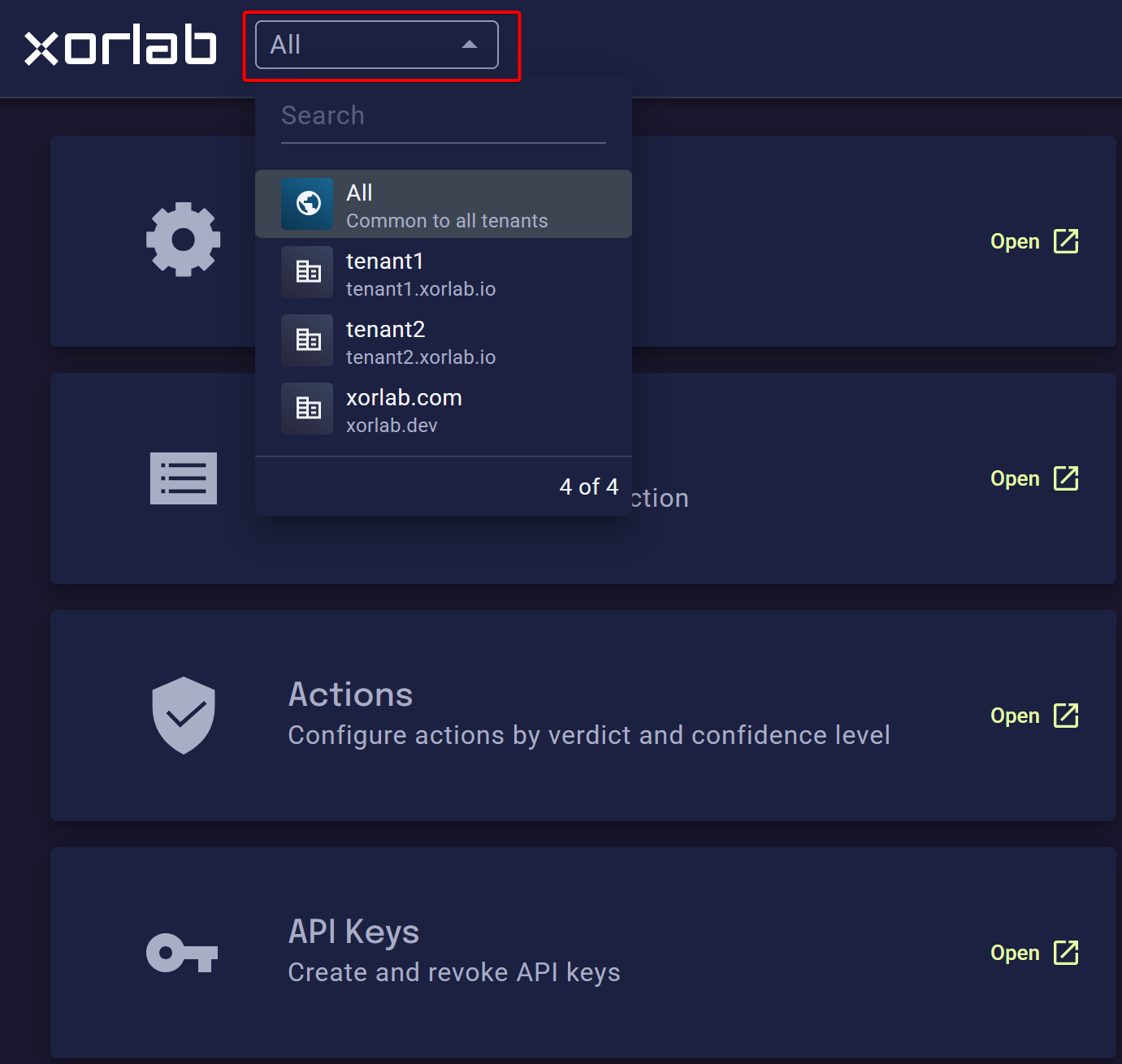 API key for tenant