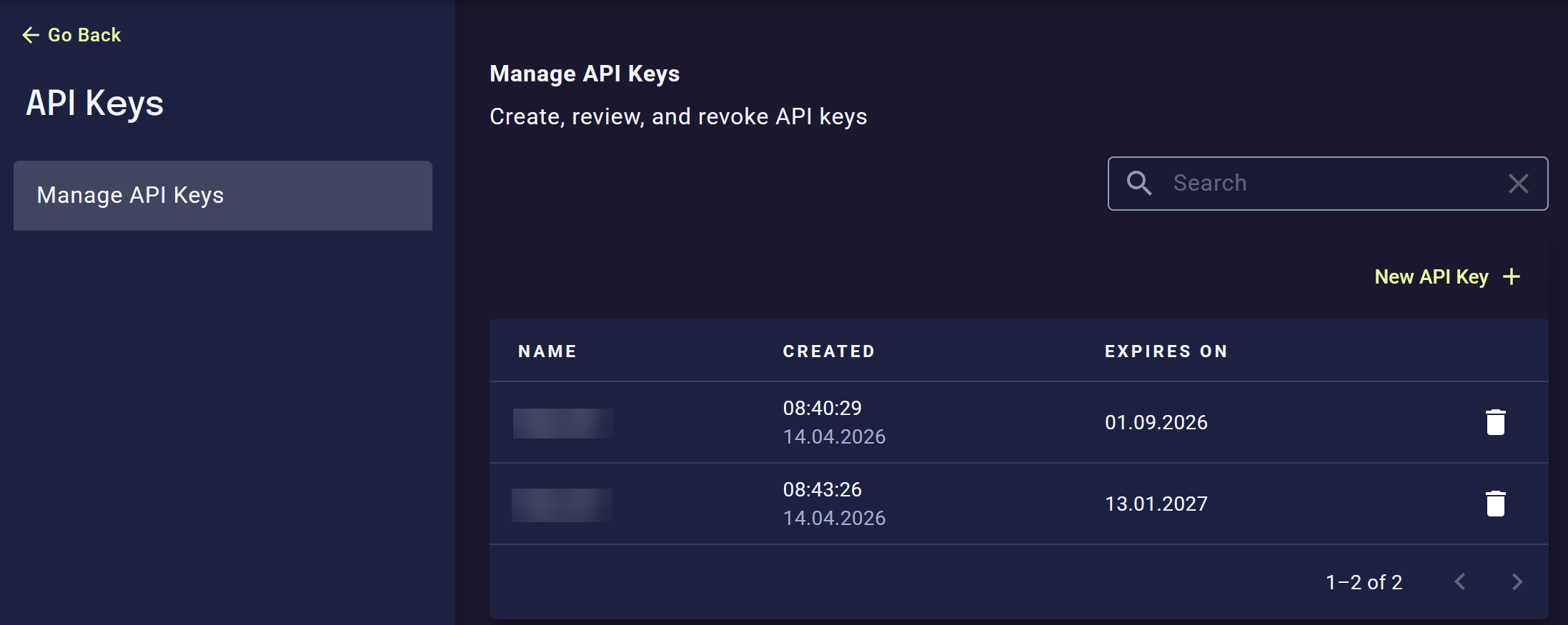 API keys