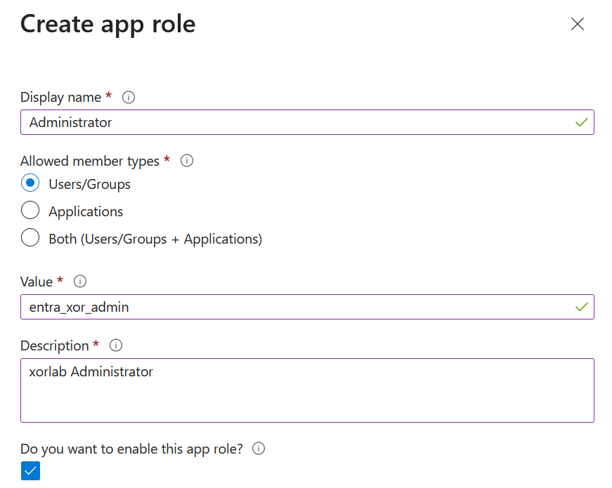 App role configuration panel