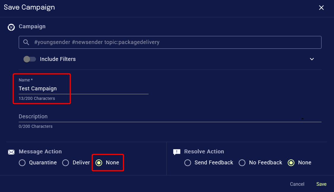 Create campaign dialog
