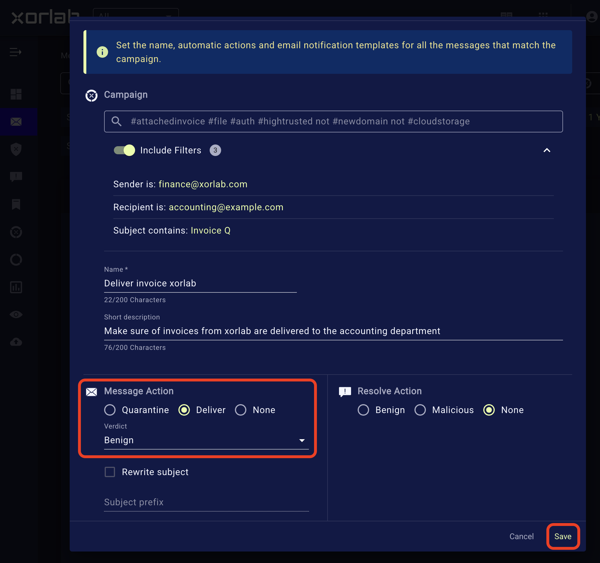 Define campaign actions