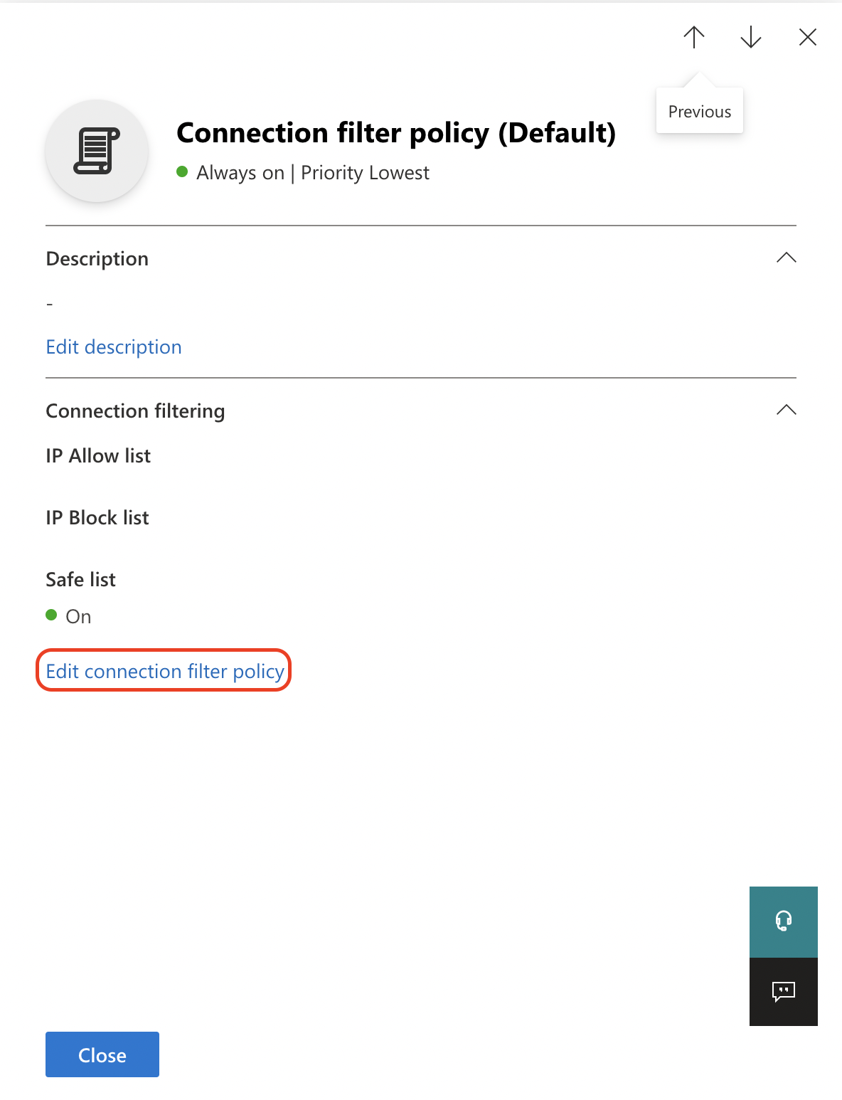 Connection filter policy