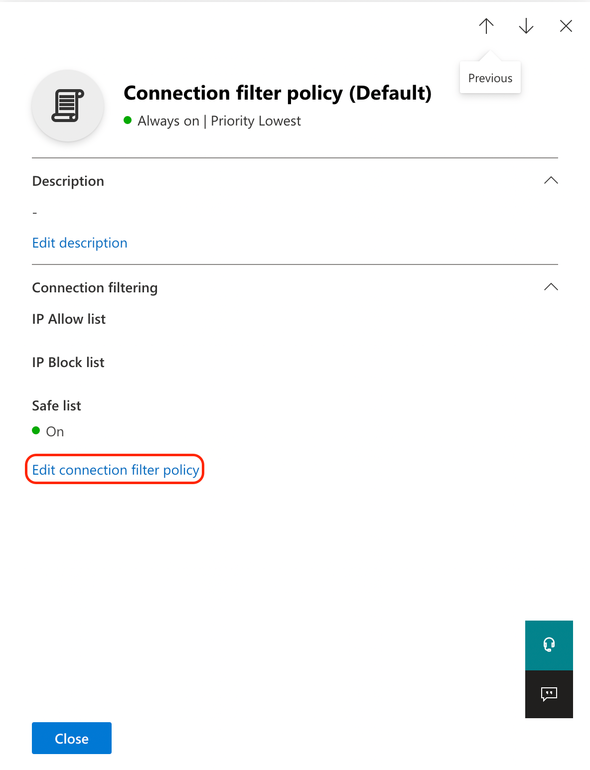 Connection filter policy