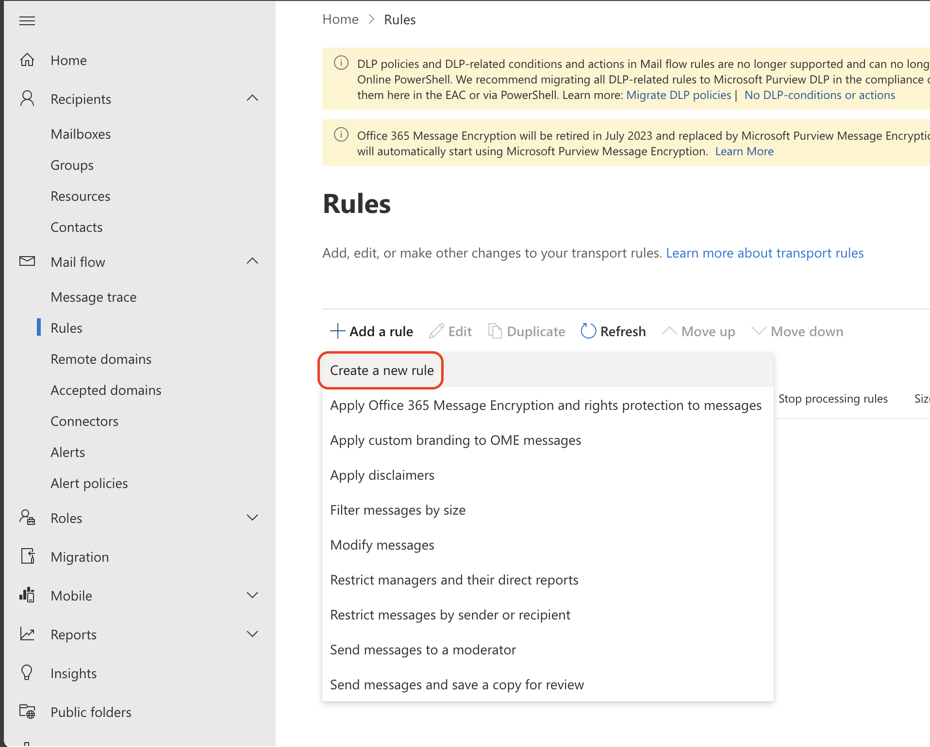 Creating a new rule