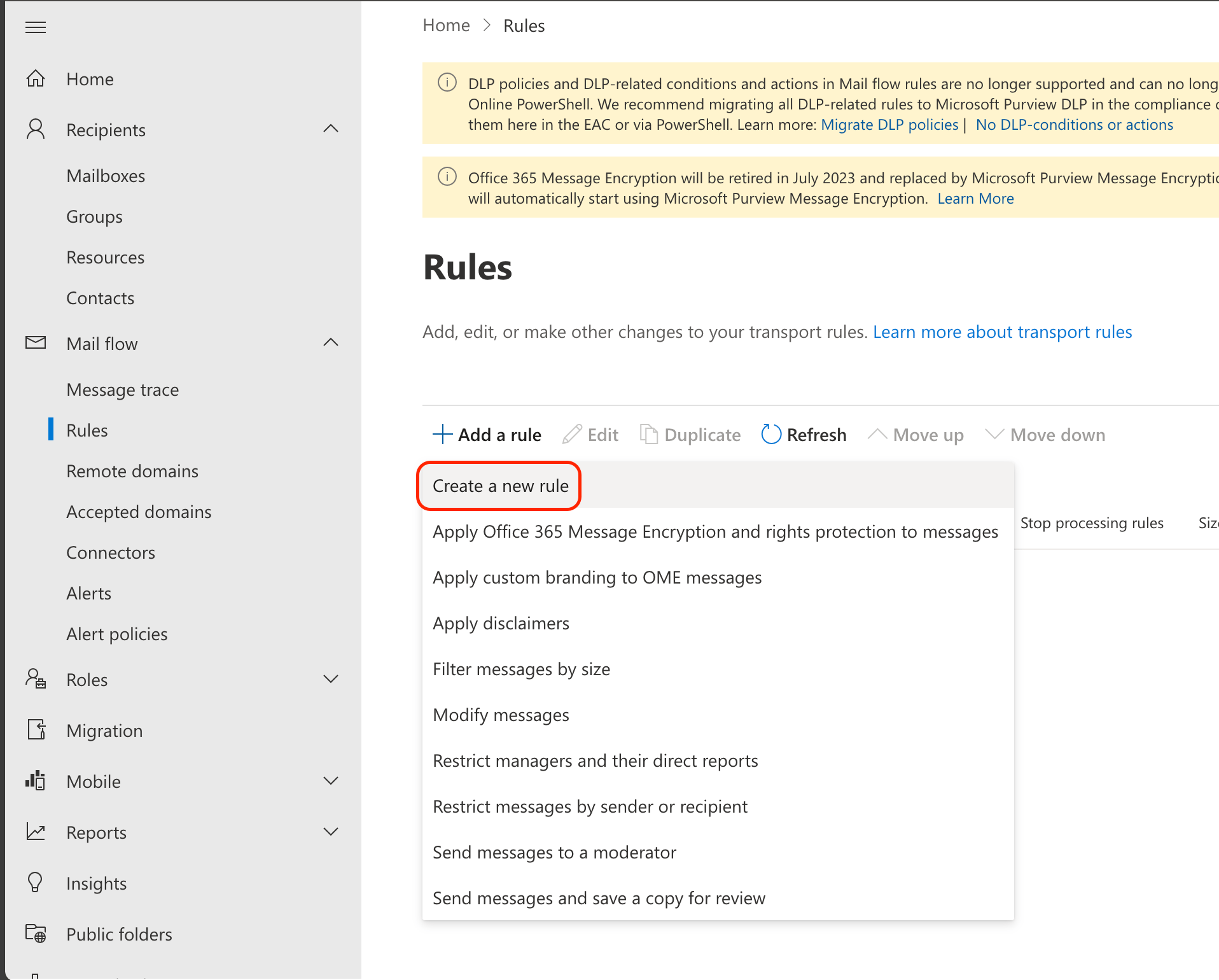 Creating a new rule